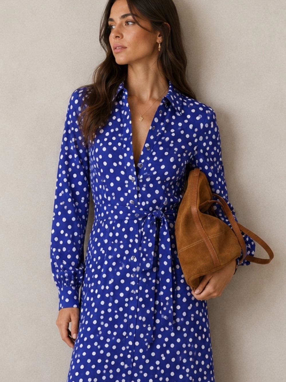 BODEN Marcia Blue Polka Dot Jersey Midi Shirt Dress Size 8
